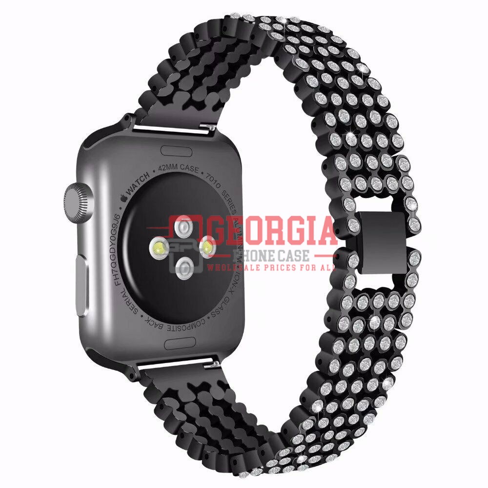D52-Black Full Diamond Metal Strap Apple Watch Size 42mm/44mm/45mm/49mm Series 1 to 9 / SE / Ultra Metal Band Adjustable Closure Wrist Strap Fits All – Georgia Phone Case