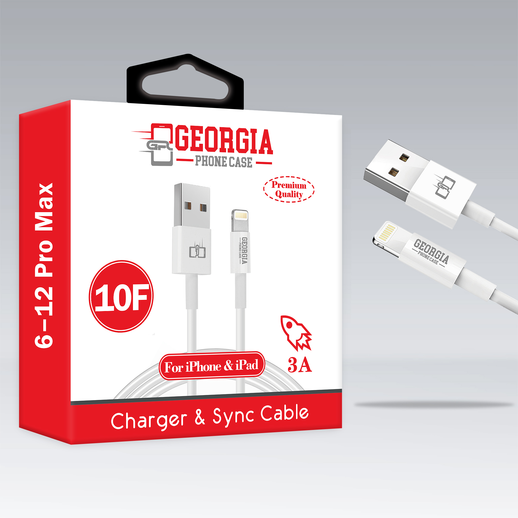 D362-10FT 3A for Apple iPhone Premium Quality USB Charging Charger Cable Cord 12 Pro Max, 11 Xs Max, XR, 8 Plus, 7, 6 SE iPad (Retail Packaged) – Georgia Phone Case