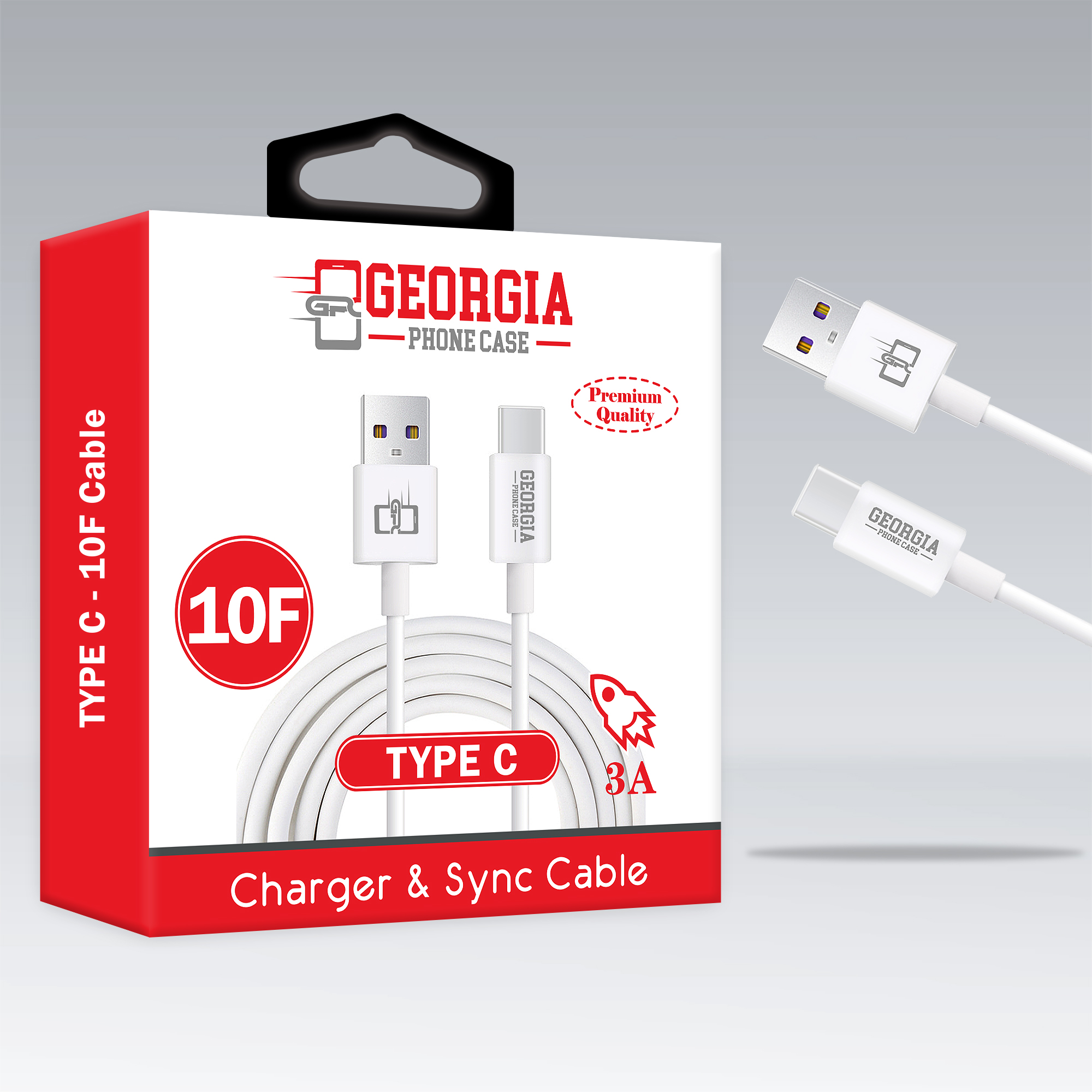 D361- 10FT TYPE C Data USB Premium Quality Cable Fast Charger Charging For Galaxy S20 S10/S9/S8 Note 20 10 9/8(Retail Packaging) – Georgia Phone Case