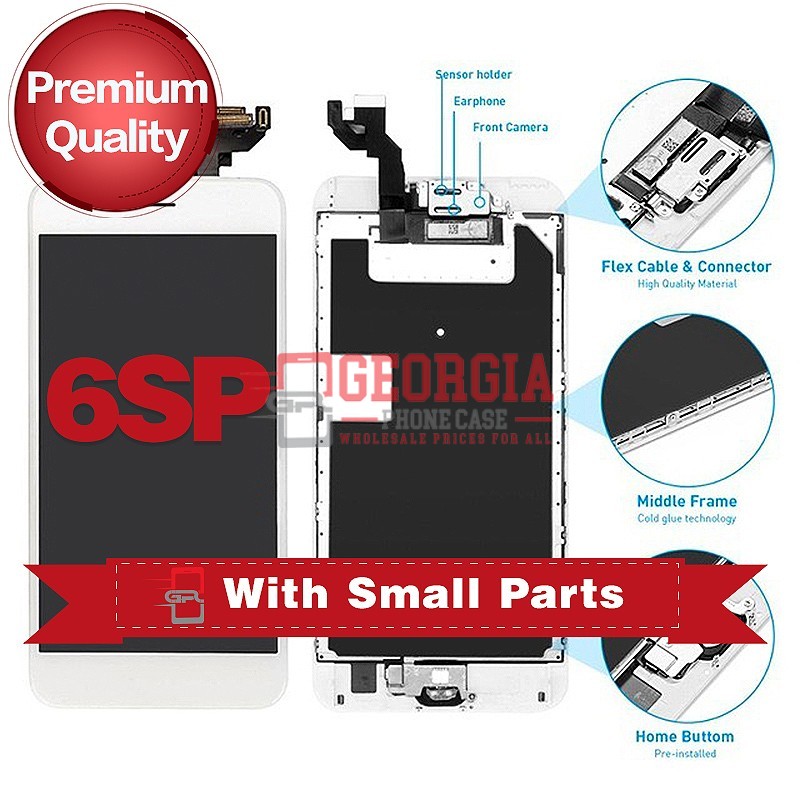 D1024 – White iPhone 6S Plus LCD Digitizer Screen with Small Parts {Premium Quality}{5.5 inches} – GPC PM