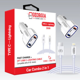D339 - 2 in 1 Car Combo 3-Port 3.0A USB & TYPE C, 3FT TYPE C to Lightning for iPhone 12 , 11 Pro Max - Georgia Phone Case