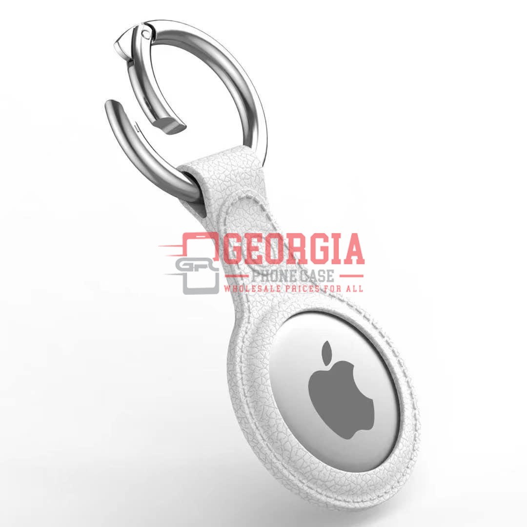 D5004 – White Leather Case Protection Key Chain Holding Case for Apple AirTag {Retail Packaging} – Georgia Phone Case