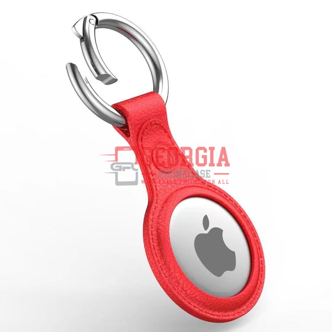D5002 – Red Leather Case Protection Key Chain Holding Case for Apple AirTag {Retail Packaging} – Georgia Phone Case