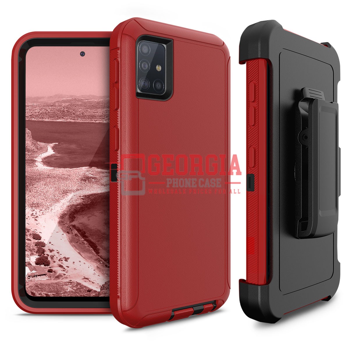 D4- Red 6.5inch Samsung A51 5G Robot Hard Case With Belt Clip Heavy Duty Back Co…