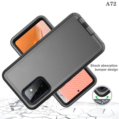 D1-Plain Black Samsung Galaxy A72 6.7 inch Hybrid Robot Hard Case With Belt Clip Heavy Duty Back Cover Defender Style – Georgia Phone Case