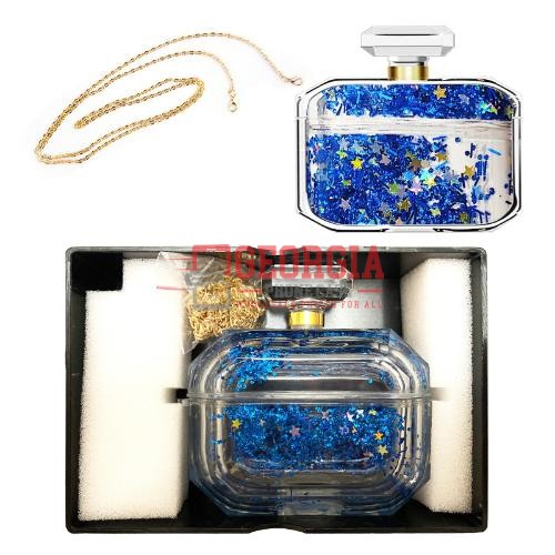 D301 – Blue Perfume Bottle Case for AirPod Pro Liquid Glitter Diamond Waterfall with Chain – Georgia Phone Case