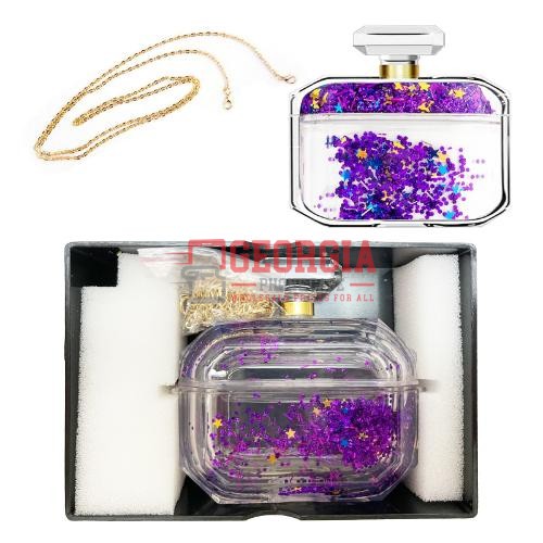 D302 – Purple Perfume Bottle Case for AirPod Pro Liquid Glitter Diamond Waterfall with Chain – Georgia Phone Case