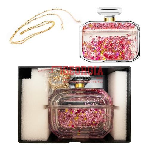 D303 – Pink Perfume Bottle Case for AirPod Pro Liquid Glitter Diamond Waterfall with Chain – Georgia Phone Case
