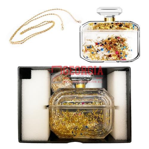 D304 – Gold Perfume Bottle Case for AirPod Pro Liquid Glitter Diamond Waterfall with Chain – Georgia Phone Case