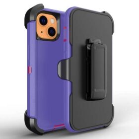 D6-Plain Purple White 6.7 inch iPhone 14 Plus Robot Hard Case With Belt Clip Heavy Duty Back Cover - Georgia Phone Case