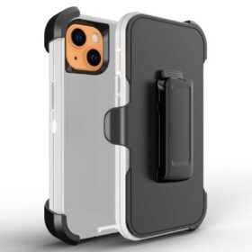 D3 - Plain Grey White 6.7 inch iPhone 14 Plus Robot Hard Case With Belt Clip Heavy Duty Back Cover - Georgia Phone Case