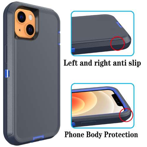D2 – Plain Blue 6.1 inch iPhone 15 Hybrid Robot Hard Case With Belt Clip H…