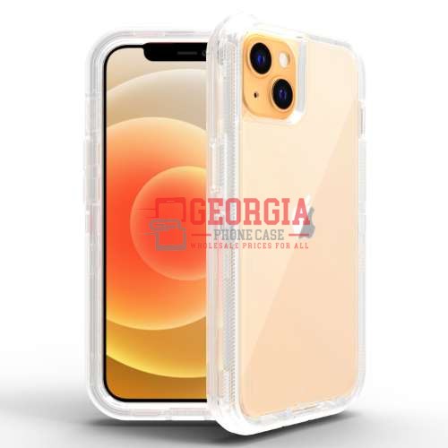 D11-Clear Plain 6.1 inch iPhone 13 Pro Hybrid Robot Hard Case Heavy Duty Back Cover Defender Style – Georgia Phone Case