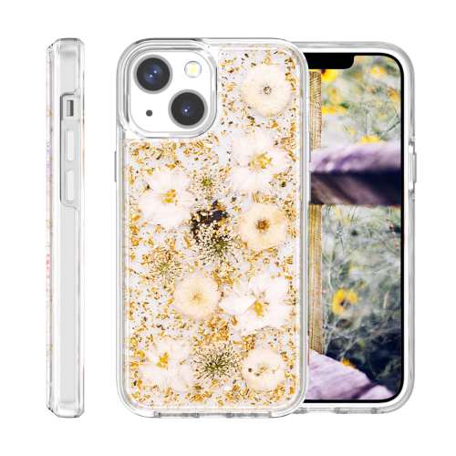 D41-Gold Real Dried Flower 6.1 inch For iPhone 13 Pro Dual Layer Protective Hard PC Soft TPU Back Cover – Georgia Phone Case