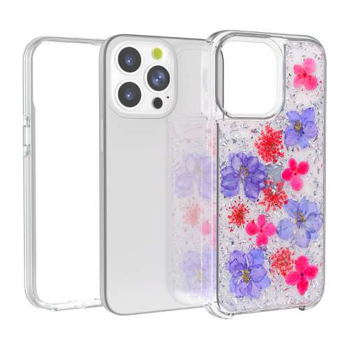 D43-Purple Real Dried Flower 6.1 inch For iPhone 13 Pro Dual Layer Protective Hard PC Soft TPU Back Cover – Georgia Phone Case