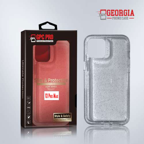D8821 – Glitter Clear Apple iPhone 12 Pro Max 6.7 inch Slim & Protective Custom Phone case Drop Proof Tested Light Series, Retail Box Packaged- GPC PRO