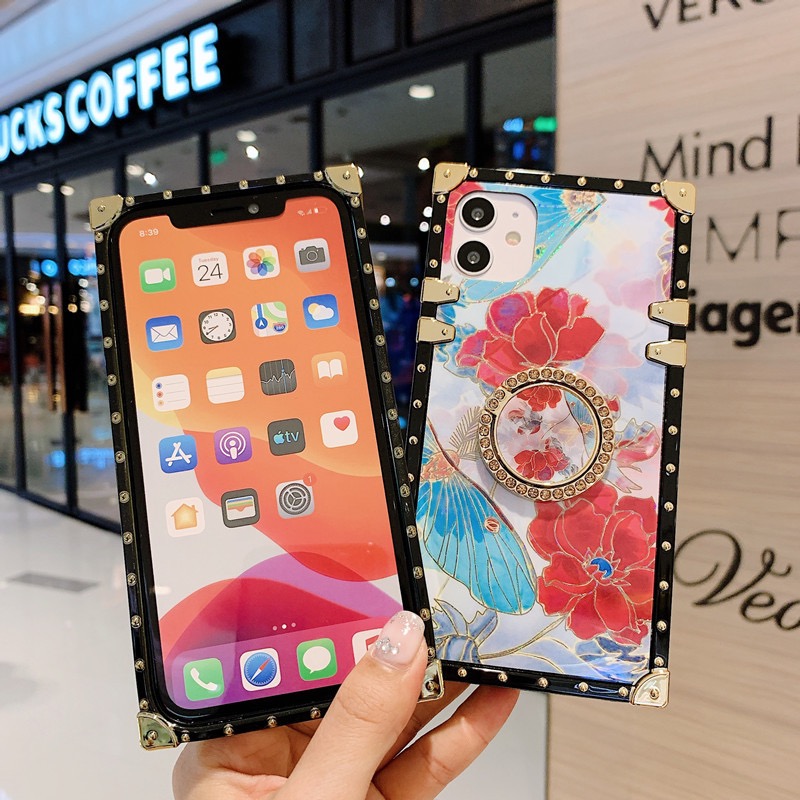 D322 – iPhone 15 6.1 inch  Fashion Glitter Bling Pink Floral Soft Square C…
