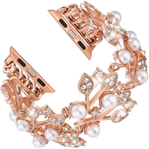 D210 - Luxury Elastic Pearl Bracelet Style Watch Band For iWatch 3/4/5/6/SE/7/8 Shiny Diamond Jewelry Wristband For iWatch 42mm/44mm/45mm/49mm - Georgia Phone Case - Image 2