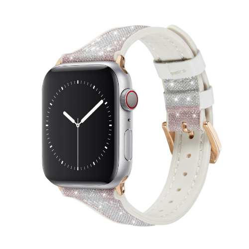 D213 – Fashion Genuine Leather Glitter Watchband For iWatch 38mm/40mm/41mm Series 1 to 9 / SE Slim Shinny Bracelet Strap Wristband – Georgia Phone Case
