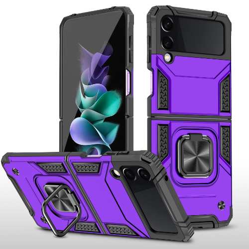 D404 – Purple 6.7 inch Samsung Z Flip 3 Case Armor Shockproof Lens Protection Stand Holder Cover – Georgia Phone Case