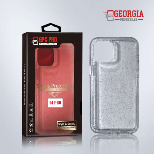 D8821 – Glitter Apple iPhone 14 Pro 6.1 inch Slim & Protective Custom Phone case Drop Proof Tested Light Series, Retail Box Packaged- GPC PRO