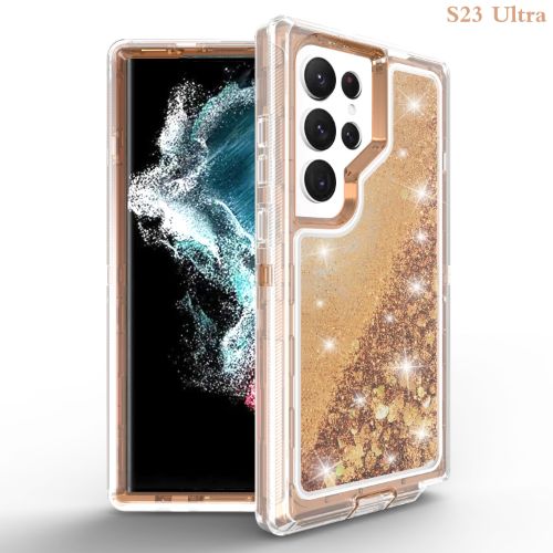 D16 – Liquid Glitter Gold 6.8 inch Samsung Galaxy S23 Ultra 5G Hybrid Robot Hard Case Heavy Duty Back Cover – Georgia Phone Case