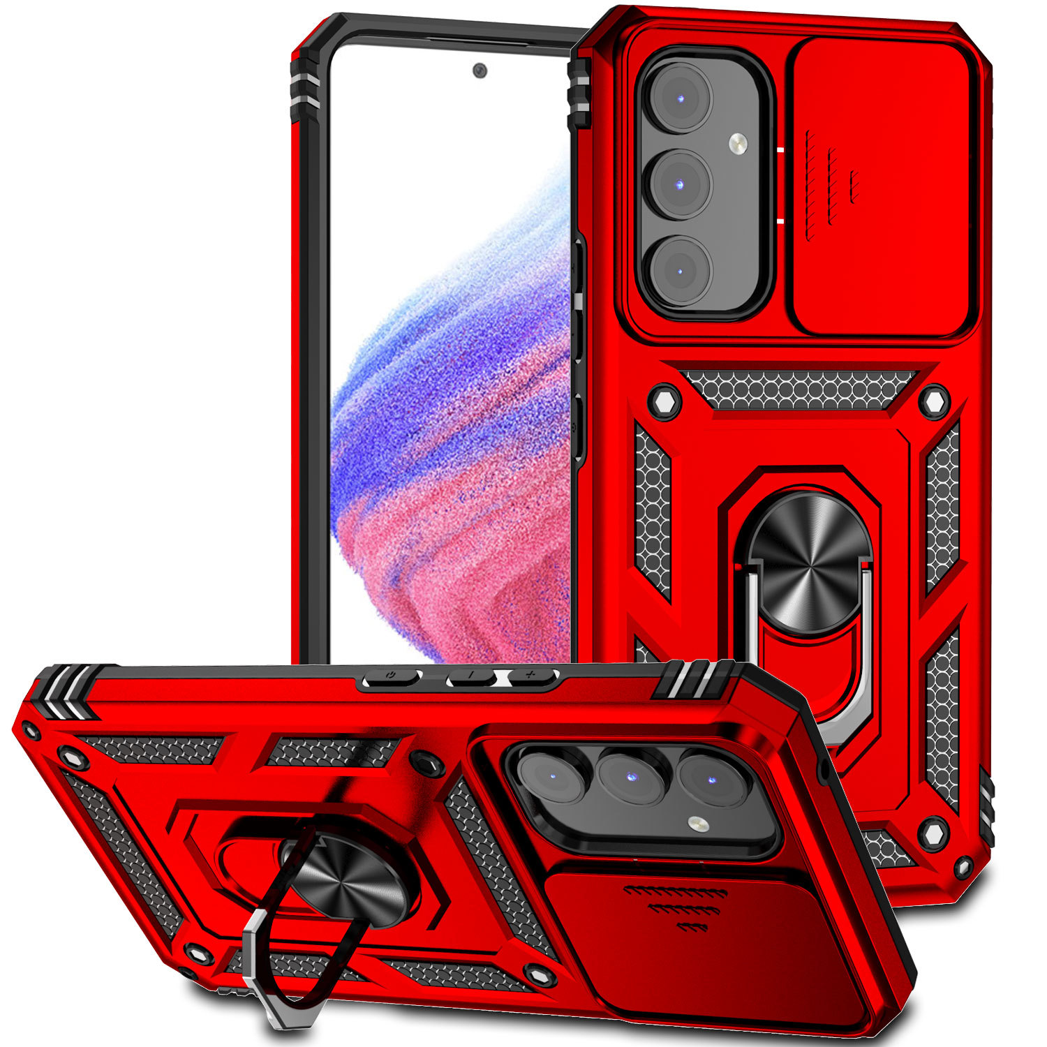 D63-Red Kick Stand Galaxy A54 Ultra 5G 6.4 Inch 360 Rotating Ring Stand Hybrid Case with Metal Plate – Georgia Phone Case