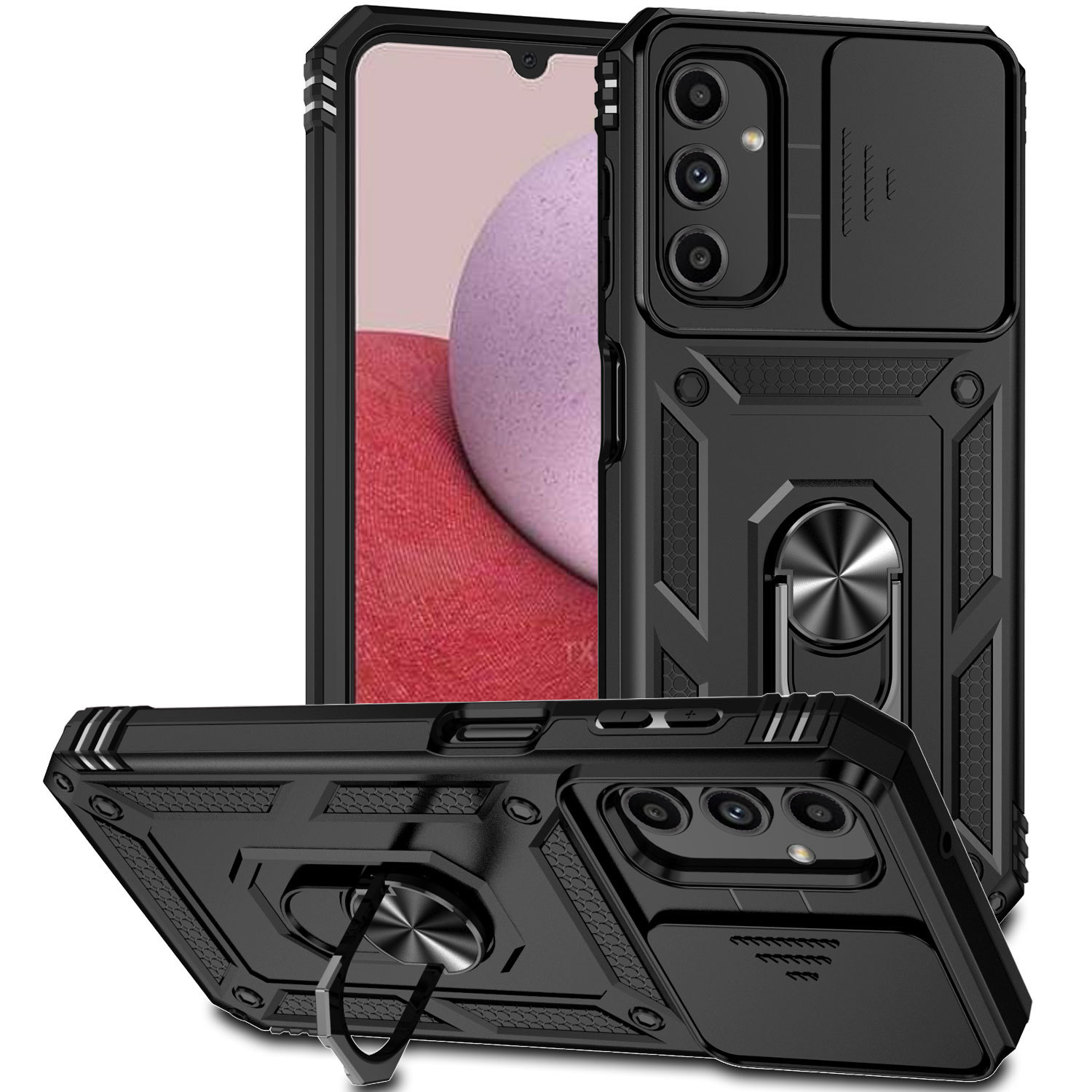 D64-Black Kick Stand Galaxy A14 5G 6.8 Inch 360 Rotating Ring Stand Hybrid Case with Metal Plate – Georgia Phone Case
