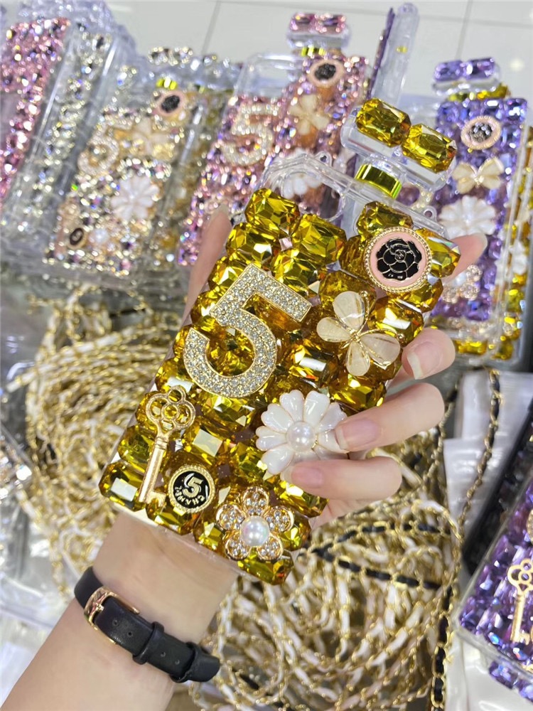 D453 – Gold Bling Diamond Butterfly Perfume Bottle Case for iPhone 15 Pro Max 6.7 inch – Georgia Phone Case