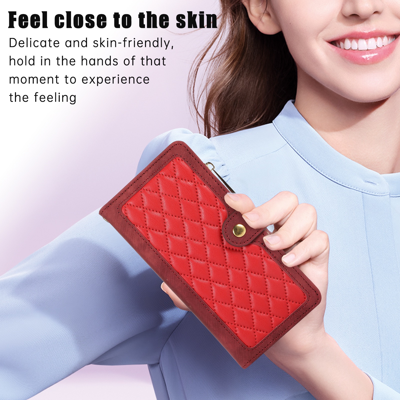 D457- Red iPhone 15 6.1 inch Zipper Case 9 Card Holders Purse Shockproof Leather Flip Wallet Handbag Zip Pocket Stand Magnetic with Strap Folio Phone Cover - GPC - Image 3