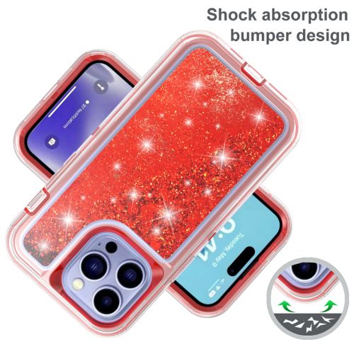 D18- Liquid Glitter Red 6.7 inch iPhone 15 Pro Max Hybrid Robot Hard Case Heavy …