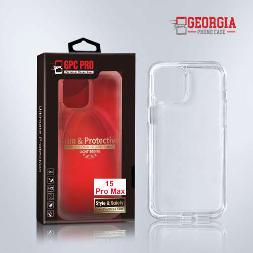 D8820 – Clear Apple iPhone 15 Pro Max 6.7 inch Slim & Protective Custom Phone case Drop Proof Tested Light Series, Retail Box Packaged- GPC PRO