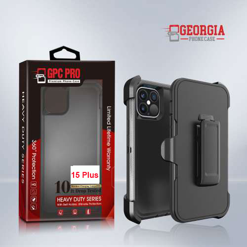 D8861 – Black Apple iPhone 15 Plus 6.71 inch Heavy Duty Hybrid Robot Case Shockproof Back Cover Defender Style Retail Package – HD Series – GPC PRO
