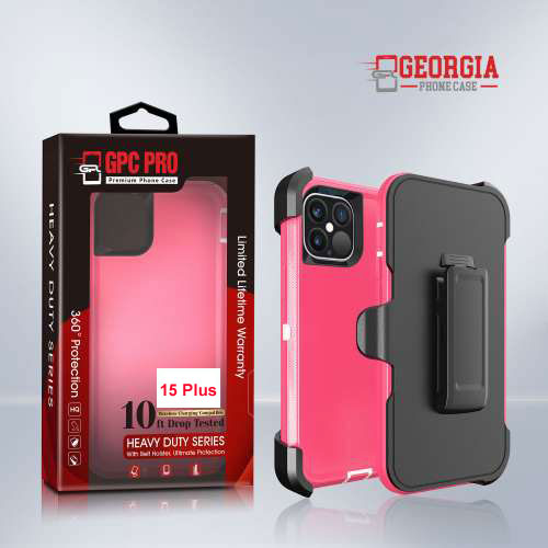 D8863 – Pink Apple iPhone 15 Plus 6.71 inch Heavy Duty Hybrid Robot Case Shockproof Back Cover Defender Style Retail Package – HD Series – GPC PRO