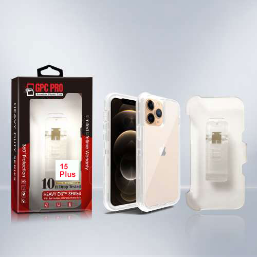 D8865 – Clear Apple iPhone 15 Plus 6.71 inch Heavy Duty Case Shockproof Back Cover Retail Package – Georgia Phone Case