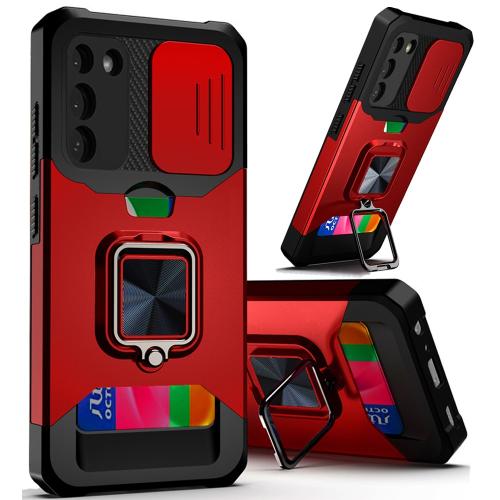 D30-Red Samsung s23 FE 5G Multi-Functional Card Magnetic Ring Stand Hybrid Camera Case Cover- Georgia Phone Case