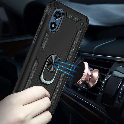 D31- Black Motorola Moto G Play 2024 Ring Magnetic Kickstand Hybrid Case Cover  …
