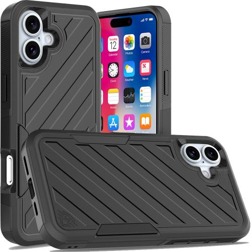 704-Black/Black iPhone 16 6.1 inch Noble lined shockproof dual layer hybrid – Georgia Phone Case