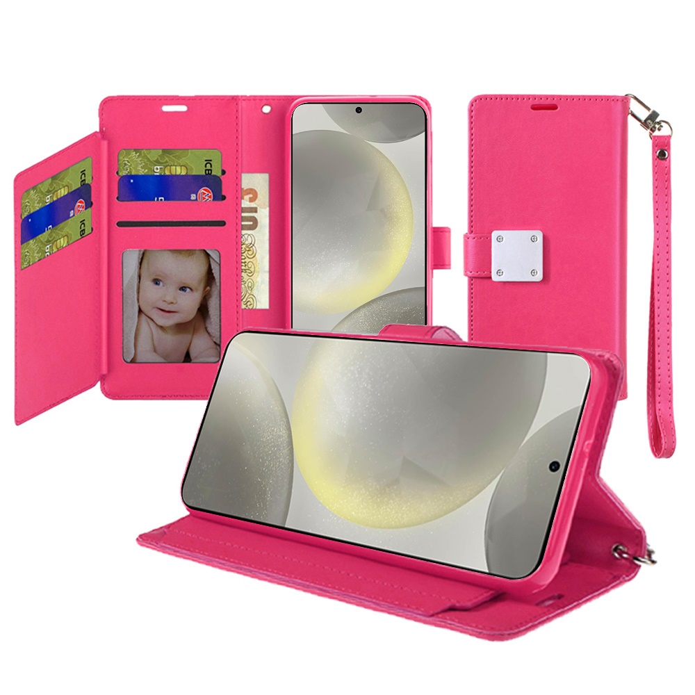 D49-Hot Pink iPhone 16e 6.1 inch Wallet Premium PU Vegan Leather ID Card Money Holder with Magnetic Closure – Georgia Phone Case