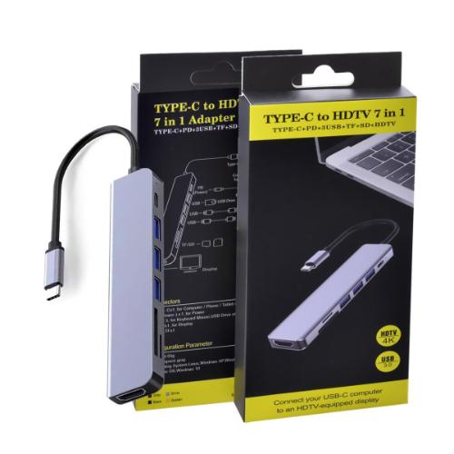 D1001 – USB C Hub Multiport Adapter 7 in 1 Portable Dongle 4K HDMI, 100W P…