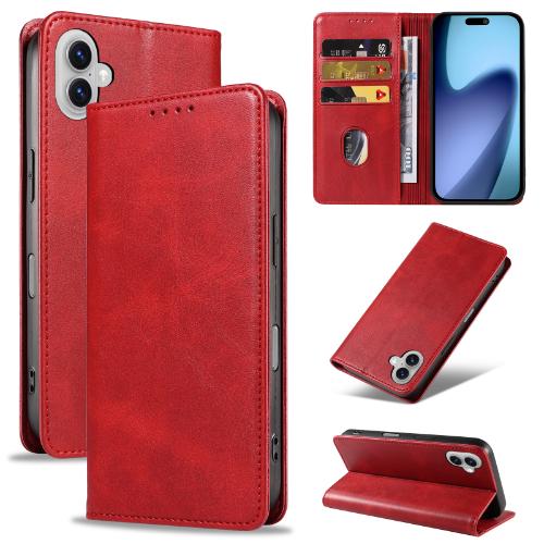 D49-Red iPhone 17 Air 6.6 inch Wallet Premium PU Vegan Leather ID Card Money Hol…
