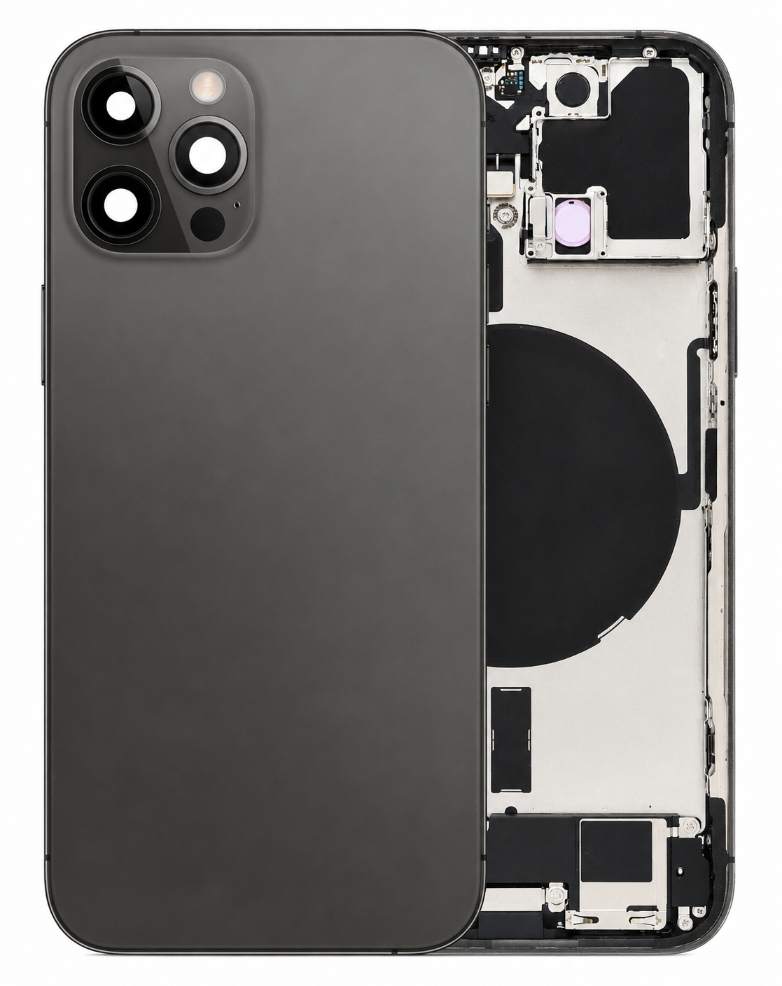 D46004 – Black Back Housing Frame with Small Components Pre-Installed for iPhone 12 Pro Max (US Version) (OEM Pull) – Georgia Phone Case