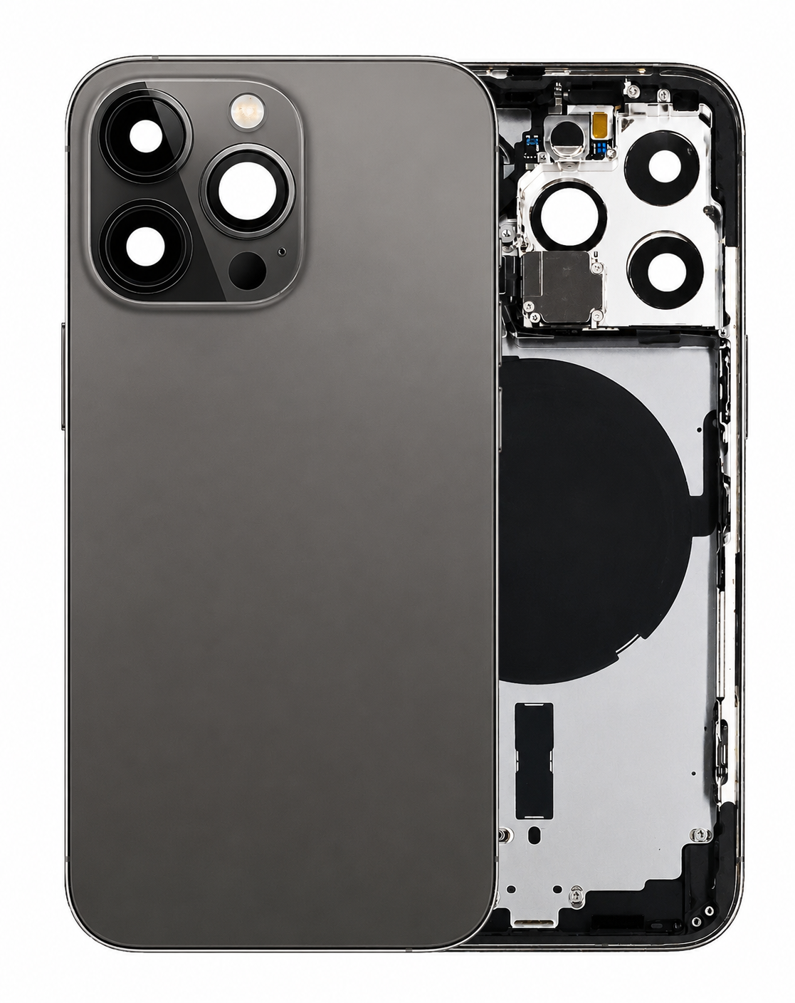 D23955- Black Back Housing Frame with Charging Port & Small Components Pre-Installed for iPhone 13 Pro Max (US Version) OEM Pull
