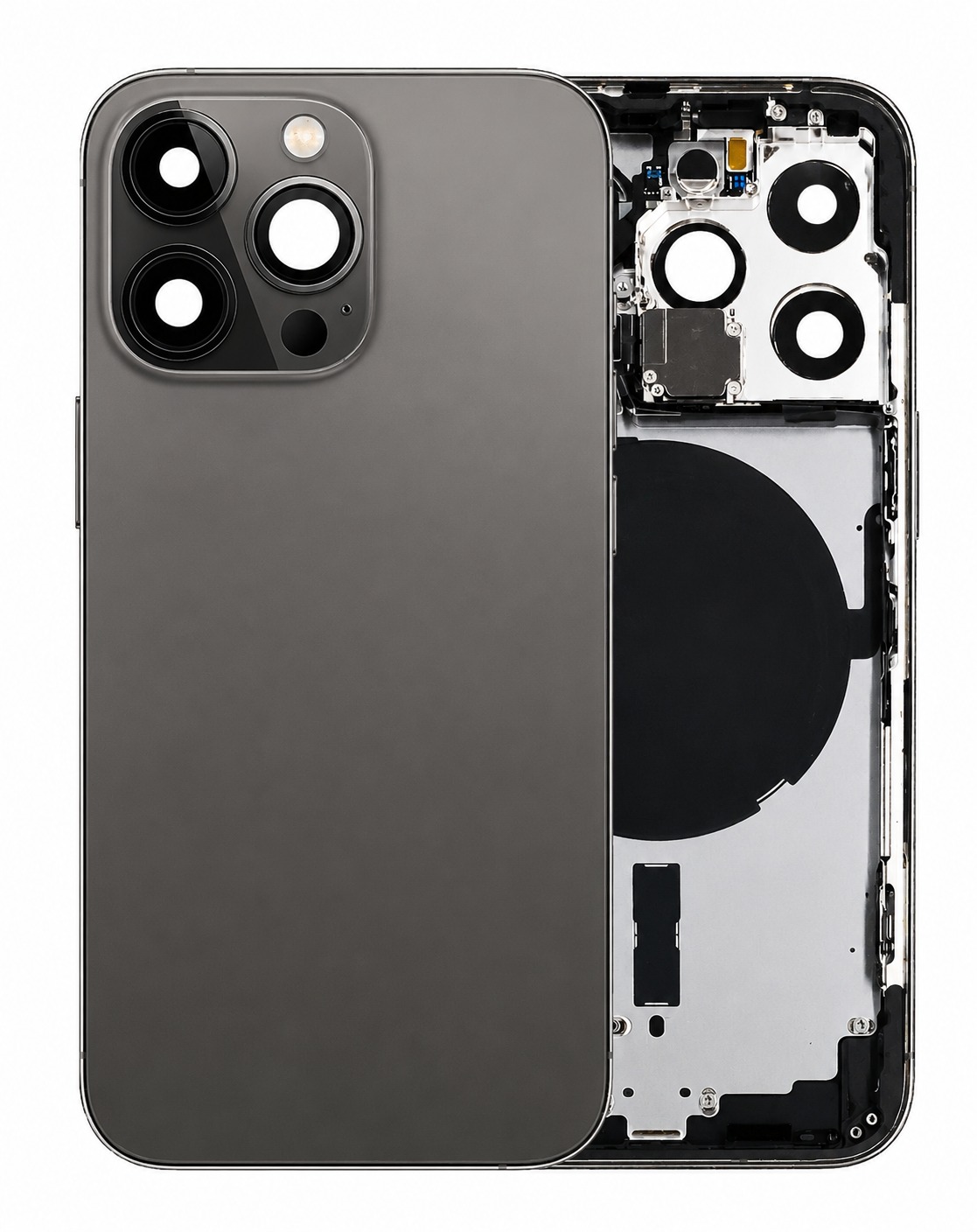 D243665 – Black Back Housing Frame with Small Components Pre-Installed for iPhone 14 Pro (US Version) OEM Pull